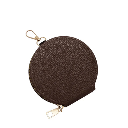 Coffee round zippered pouch with gold zipper on a white background