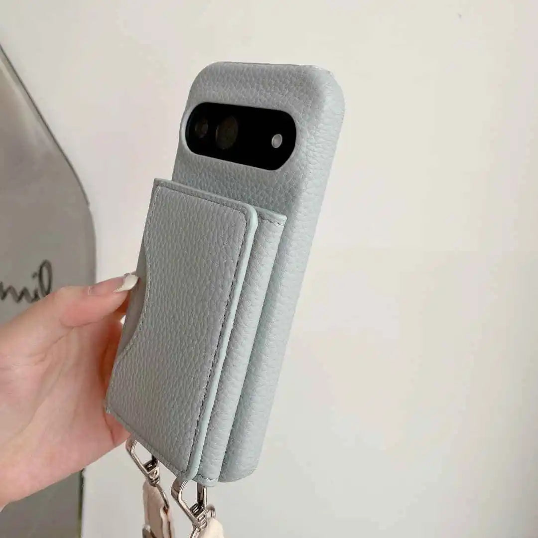 Trifold card holder and detachable pouch included with Google Pixel crossbody case