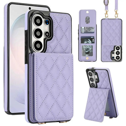 Lavender quilted phone case with multiple views on a white background