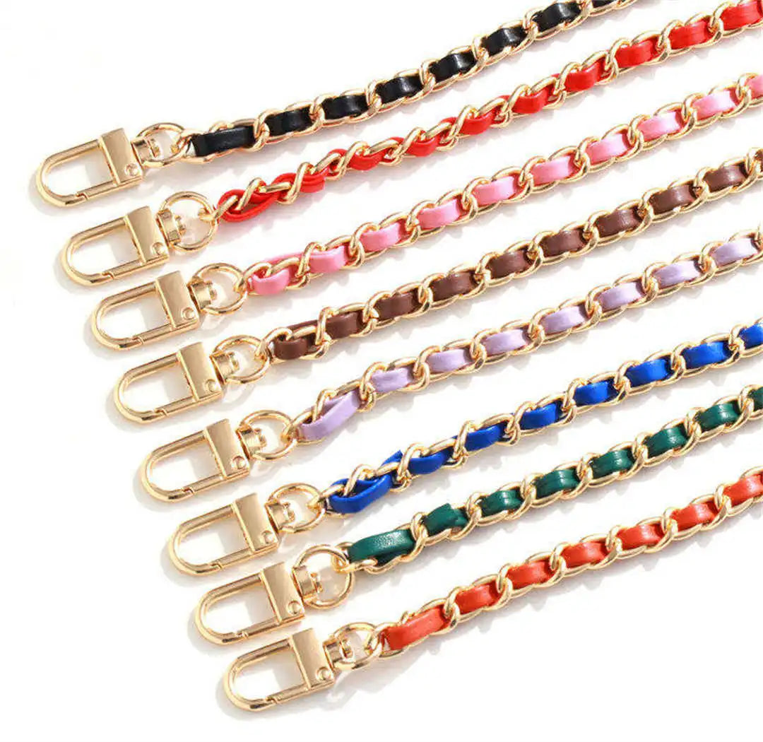 Set of colorful chain straps with gold clasp on a white background
