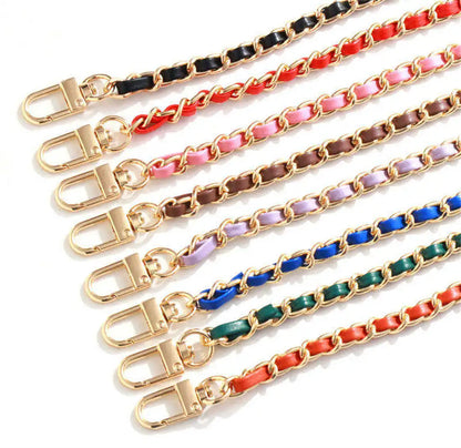 Set of colorful chain straps with gold clasp on a white background