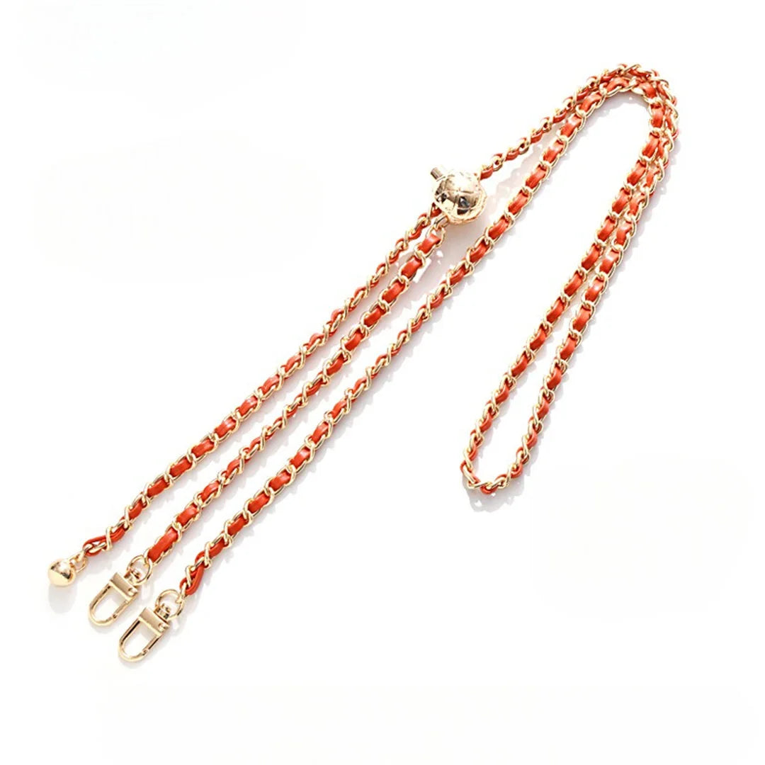 red crossbody chain on a white background