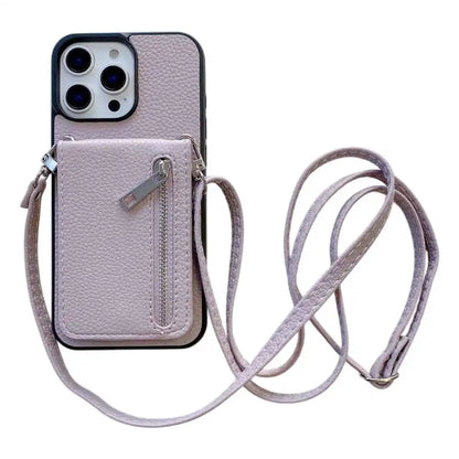 flap wallet Phone case with a strap on a white background