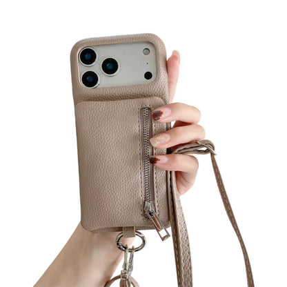 Taope phone case with a strap held by a hand on a white background