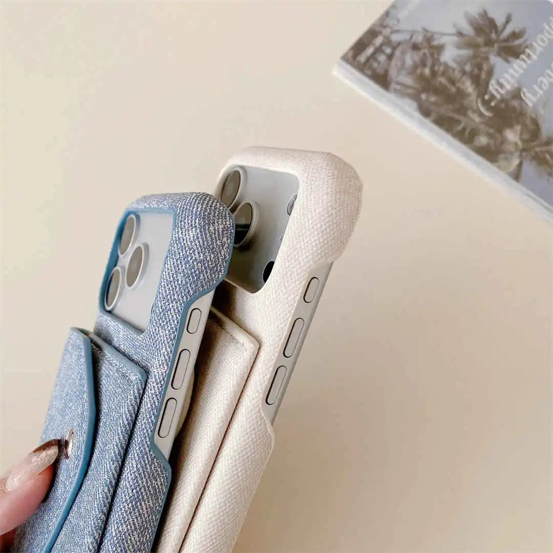 Blue and white denim wallet phone cases