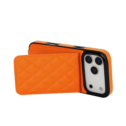 Orange phone case with quilted design on a white background