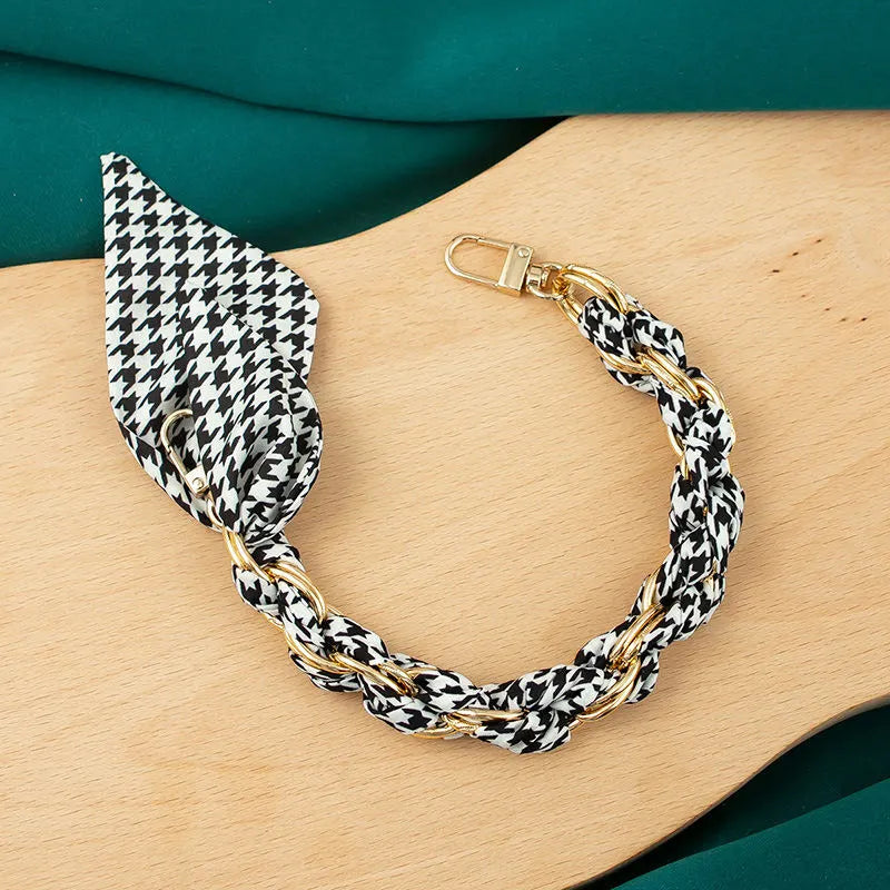 black houndstooth scalf chain wristlet