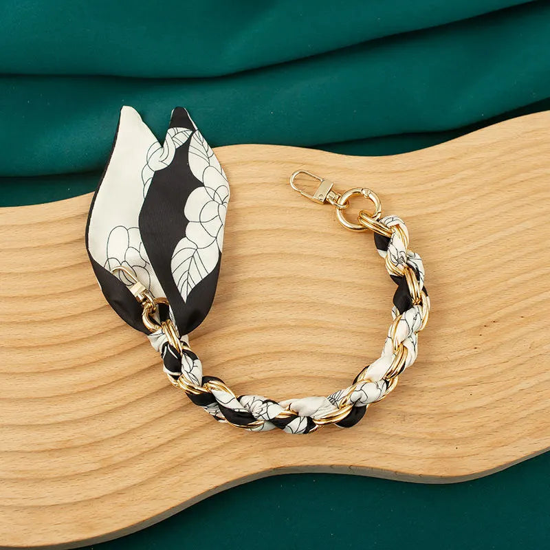 white flower scalf chain wristlet