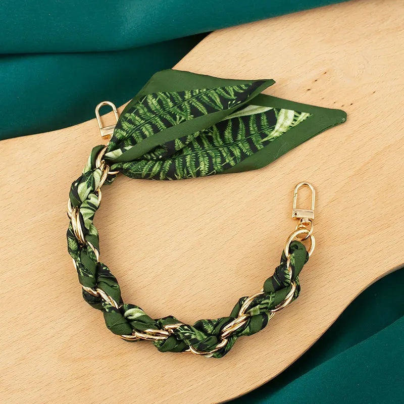 green leaves scalf chain wristlet