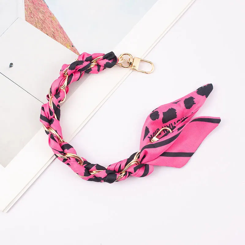 hot pink leopard scalf chain wristlet