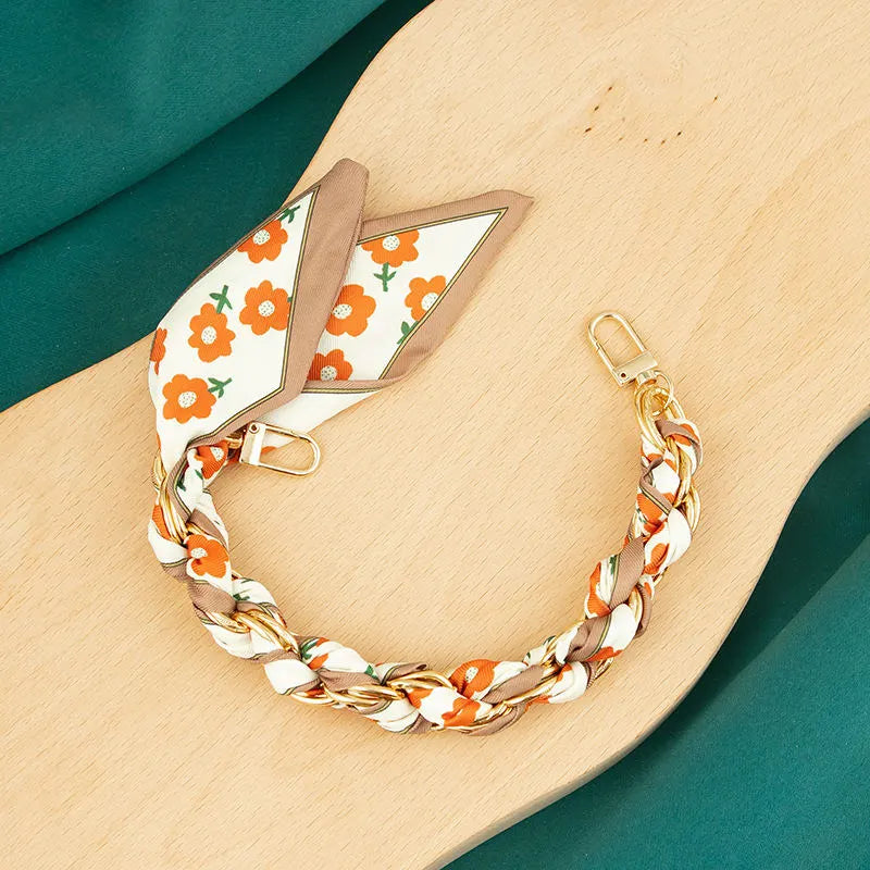 orange flower scalf chain wristlet