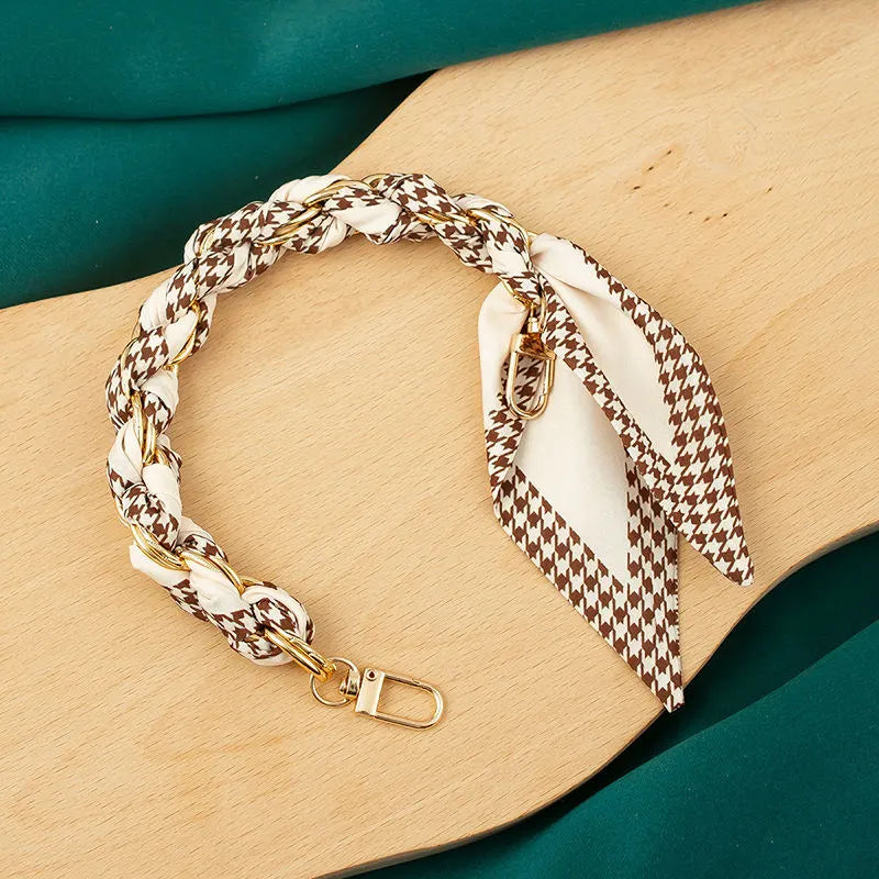 Brown houndstooth scalf chain wristlet