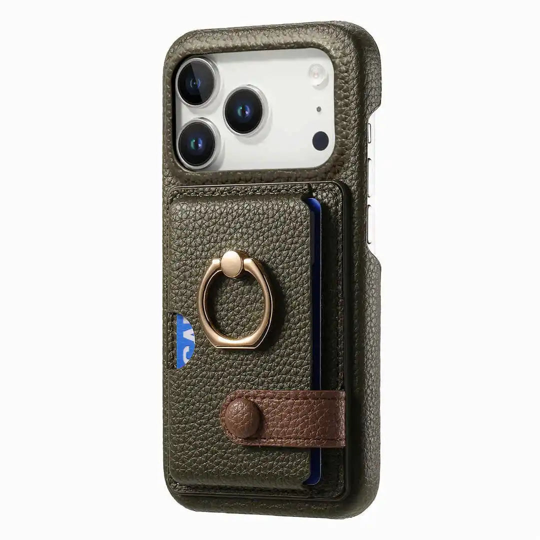 Midnight Green Phone case with card holder and ring stand on a white background
