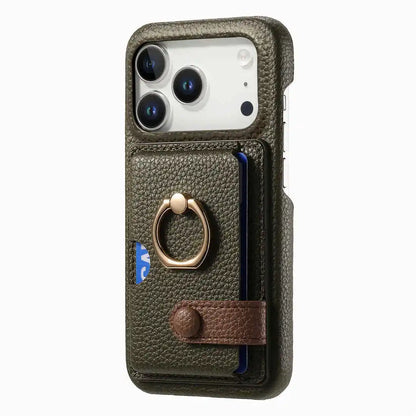 Midnight Green Phone case with card holder and ring stand on a white background