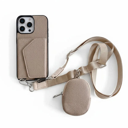 wallet Phone case with detachable strap and coin purse on a white background
