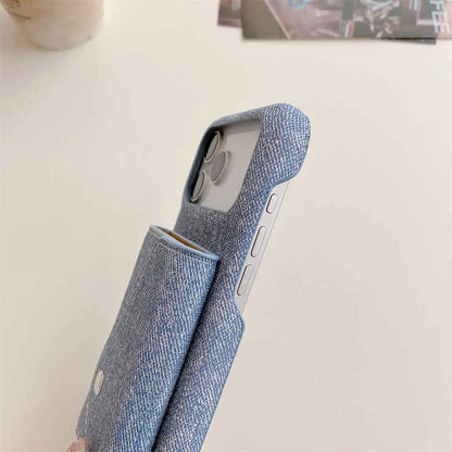Blue textured phone case on a light surface