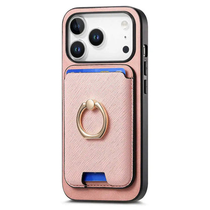 Pink phone case with a ring holder on a white background