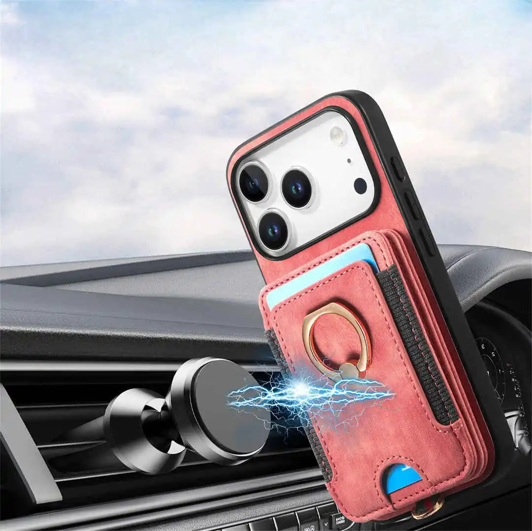 magnetic iPhone case with card holder and ring