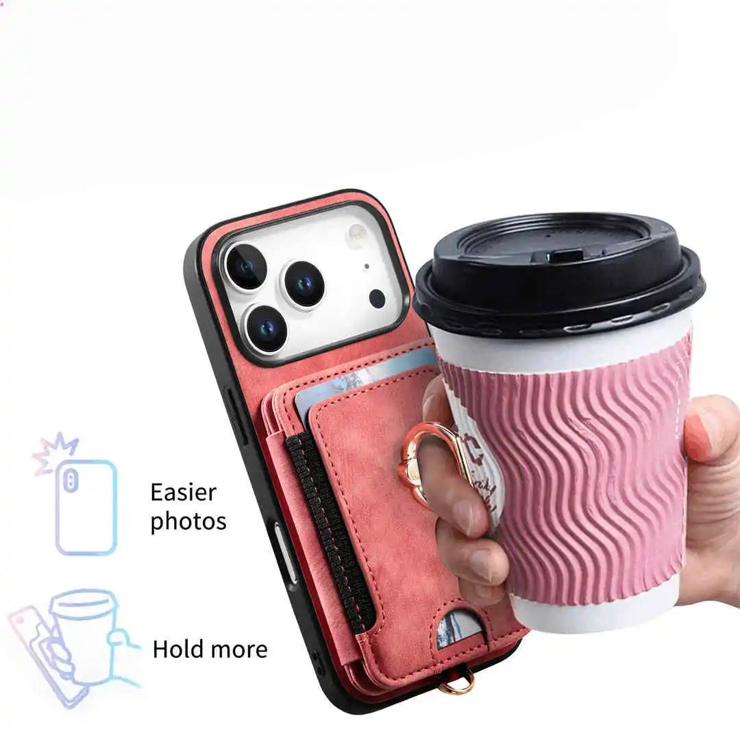 iPhone wallet case with ring holder