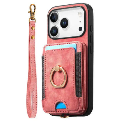 pink leather iPhone wallet case with strap