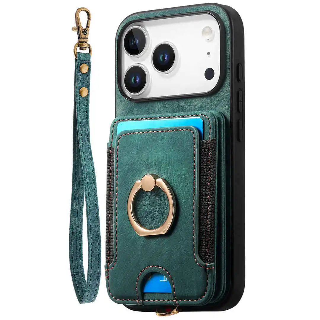 green leather iPhone wallet case
