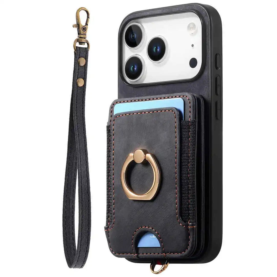 black leather iPhone wallet case