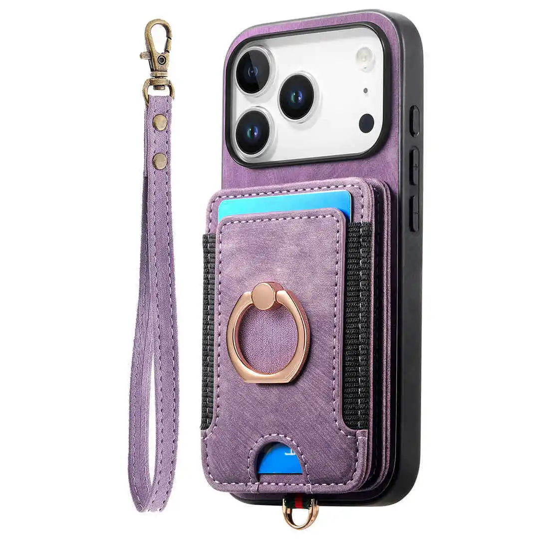 purple leather iPhone wallet case