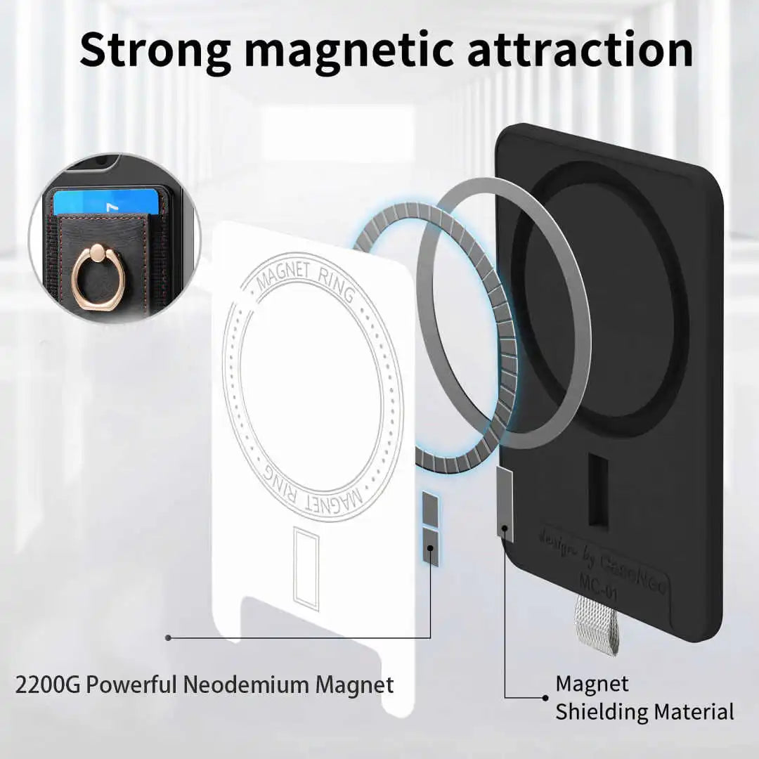 Magnetic phone ring holder with strong magnetic attraction feature on a white background