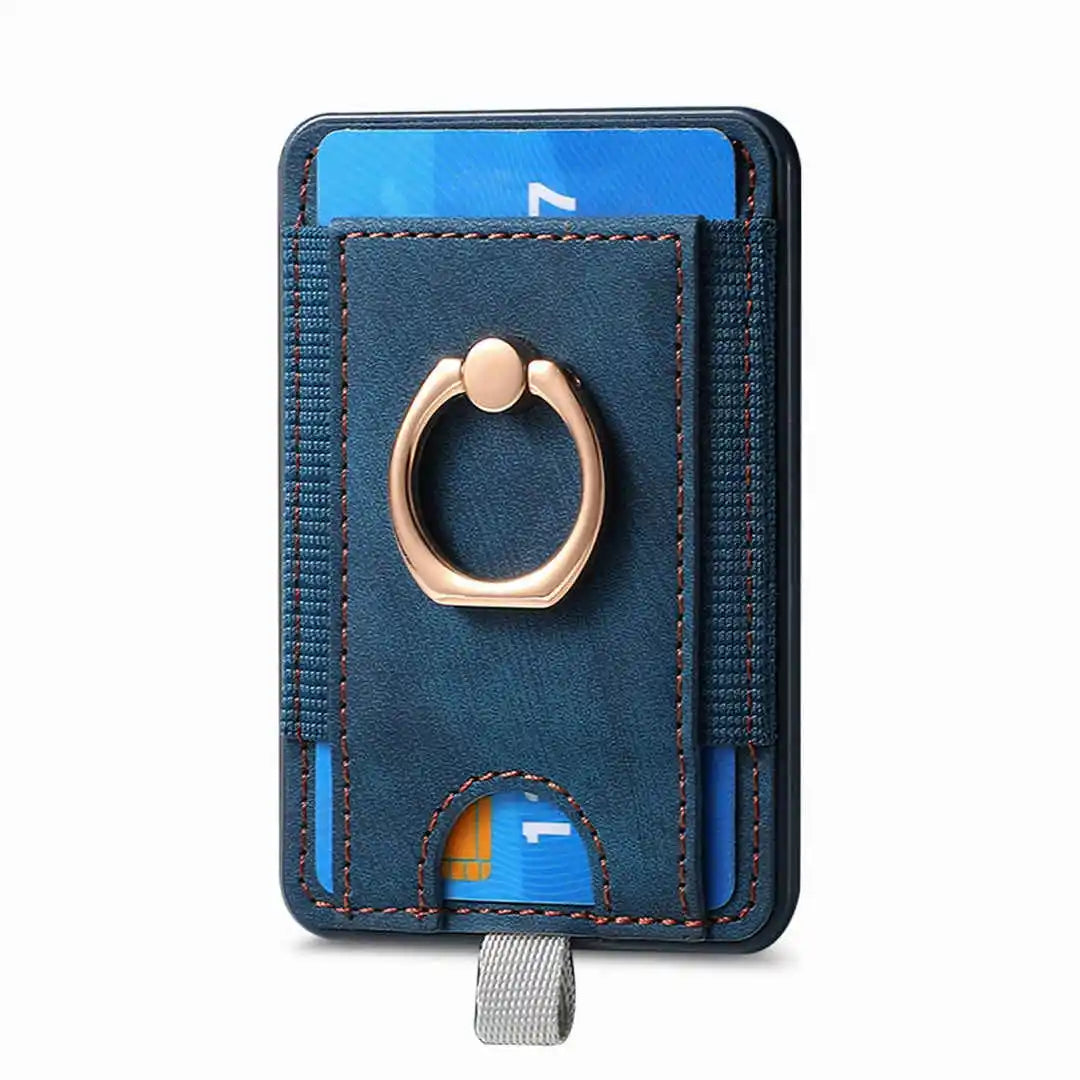 Blue cardholder with a ring stand on a white background