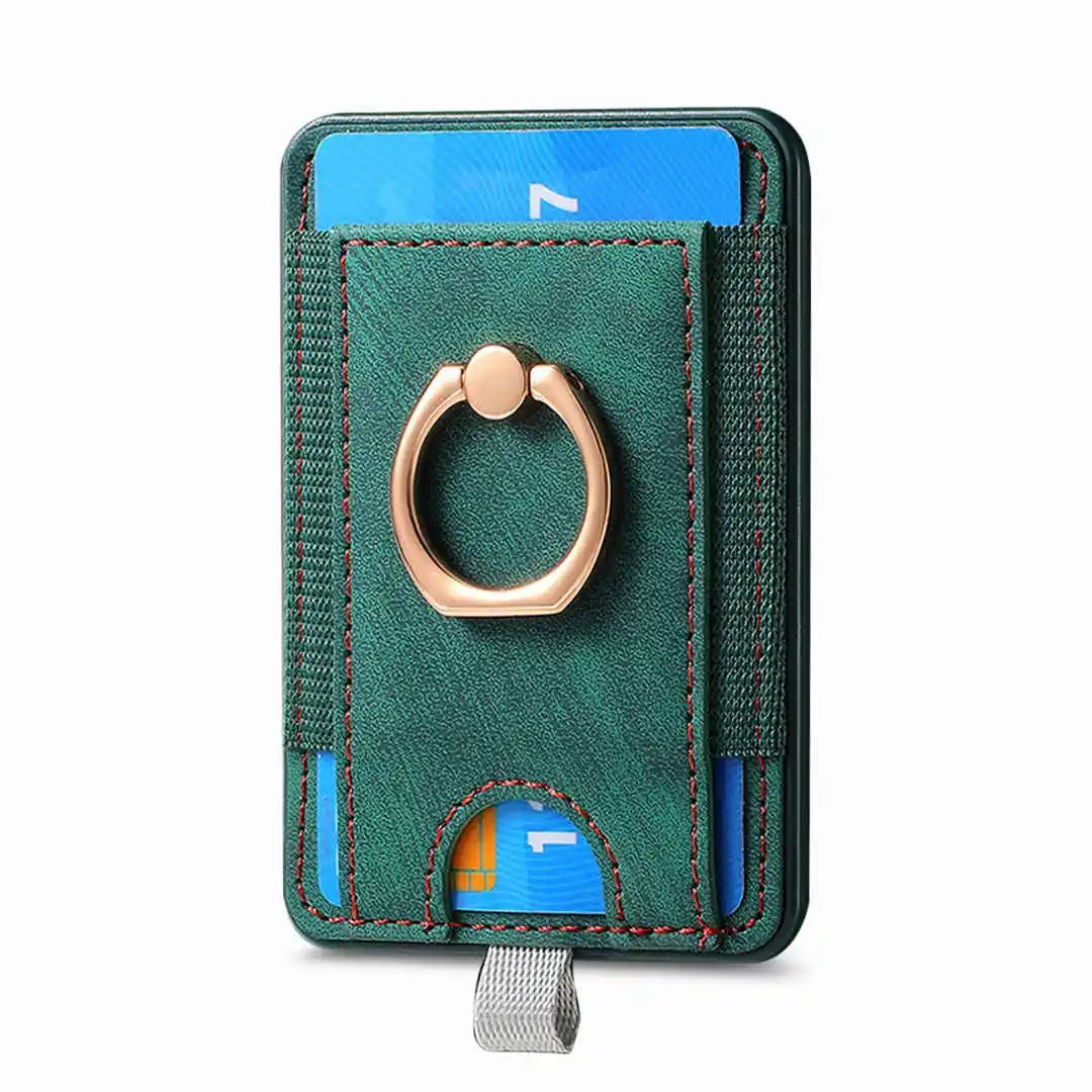 Green cardholder with a ring stand on a white background