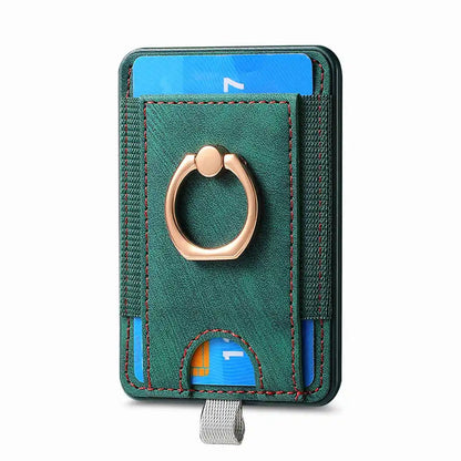 Green cardholder with a ring stand on a white background