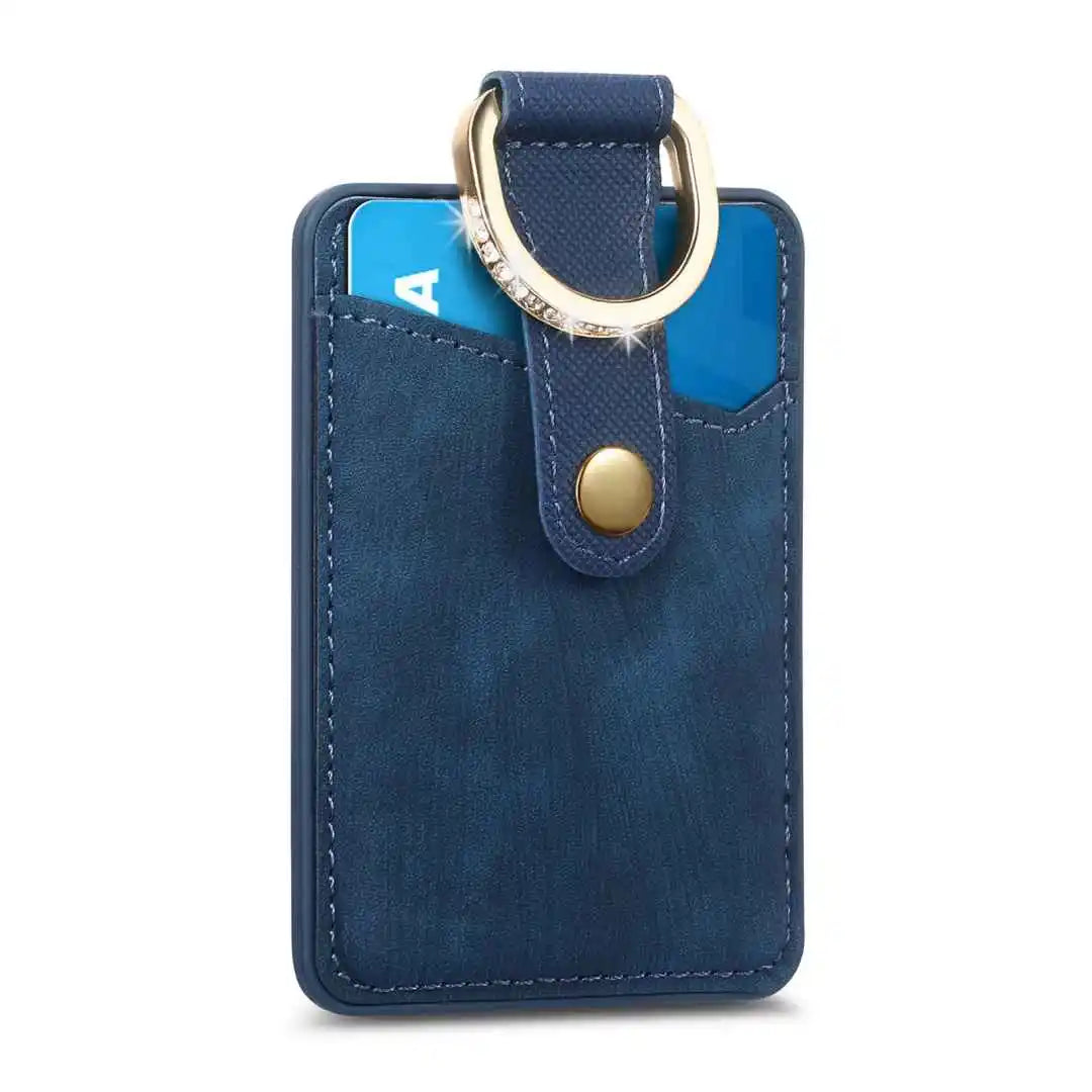 Blue leather magnetic wallet with card holder on a white background