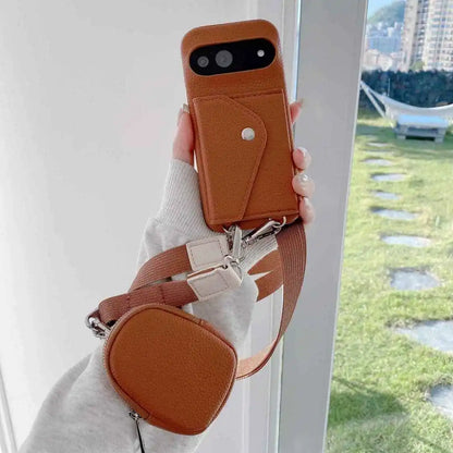 Brown Google Pixel crossbody wallet case color and design detail