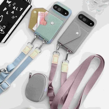 Google Pixel crossbody wallet case with mini pouch accessory detail