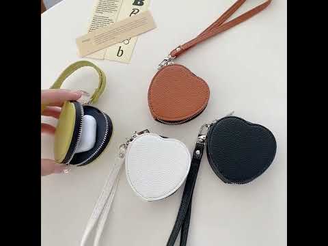 heart-shaped AirPods zipper pouch with strap