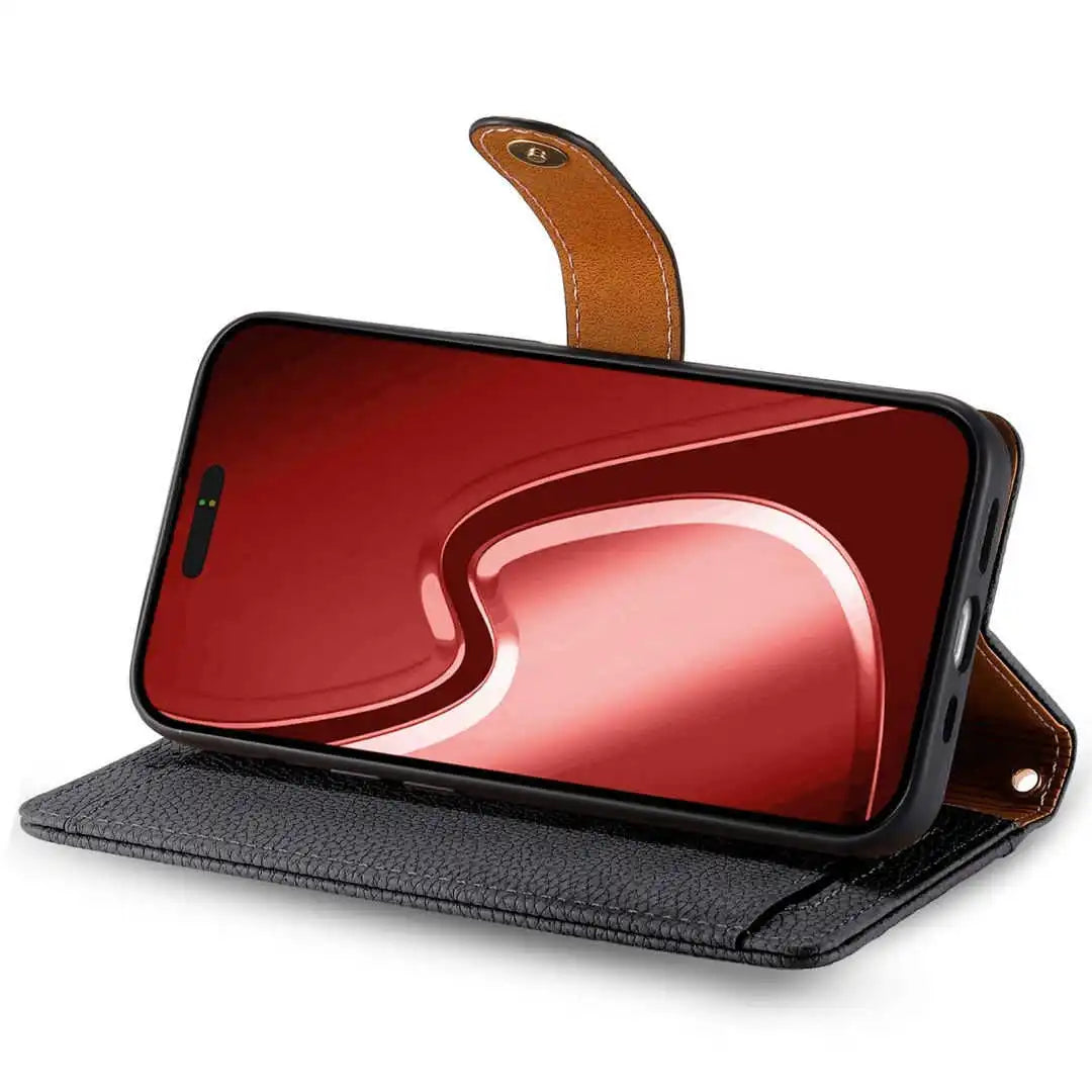 wallet Phone case with kickstand function on a white background
